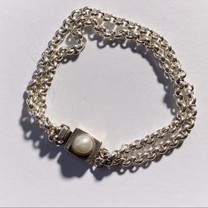 Beautiful Vintage Sterling Rolo Chain/ Pearl Clasp